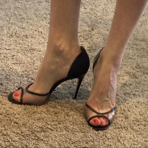 Designer Italian Leather Peep Toe Heels in EUC